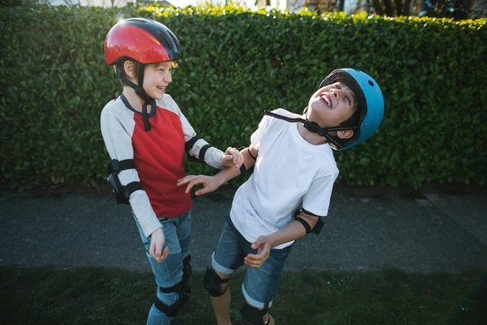 Biking friends outside together