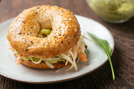 Bagel with Wild Garlic Hummus and Coleslaw