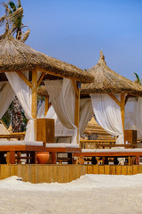 View of the bungalow on the beach of the Mediterranean