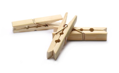 Set clothespins, natural bamboo peg isolated on white background