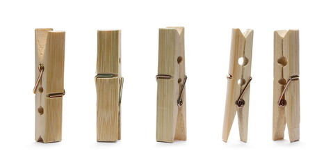 Set clothespins, natural bamboo peg isolated on white background