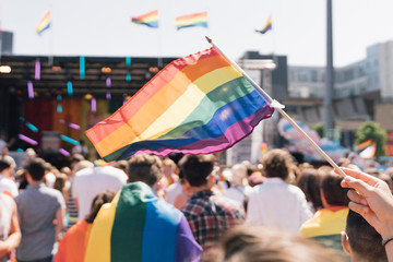 People With Rainbow Flags Attending a Gay pride