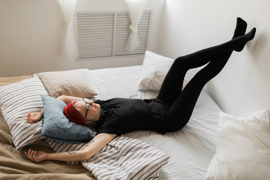 real modern woman relaxing at home