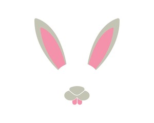 rabbit face elements set. Vector illustration. Animal character ears and nose. Video chart filter effect for selfie photo