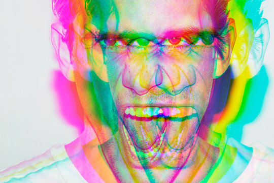 Fototapeta pop art,colorful,multiple exposure,cream,deconstruction,music,hallucination, illusion,mental,mind,portrait,