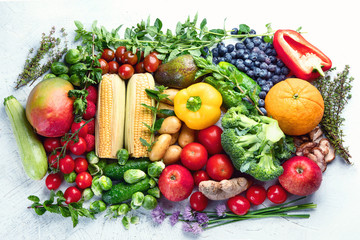 Assortment of fresh fruits and vegetables