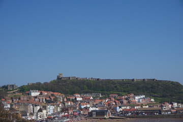 Scarborough castle under clear blue sky