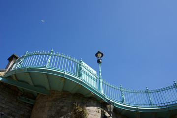 The Spa Bridge in Scarborough, UK on a clear blue sky sunny day