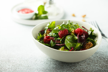 Homemade raspberry walnut salad