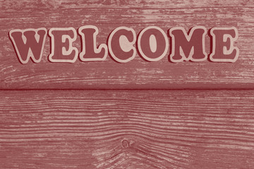 word welcome made of wooden letters on wood background