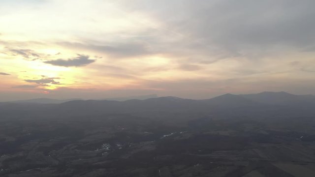 Beautiful dawn colors above Deli Jovan and Stol mountains 4K aerial video