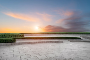 Empty square tiles and beautiful sky scenery