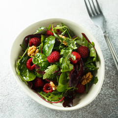 Homemade raspberry walnut salad