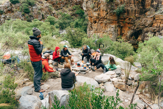 Hikers in wilderness camp