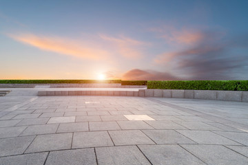 Empty square tiles and beautiful sky scenery