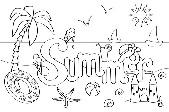 Vector coloring on the theme of summer vacation at the sea