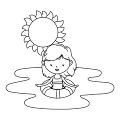 summer and kids cartoon in black and white