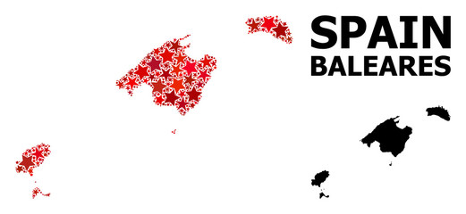 Red Starred Mosaic Map of Baleares Province