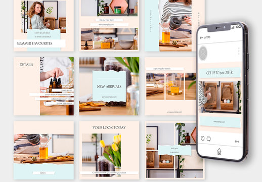Square Social Media Layouts With Ripped Paper Elements
