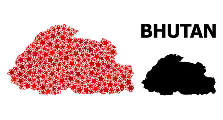 Red Starred Mosaic Map of Bhutan