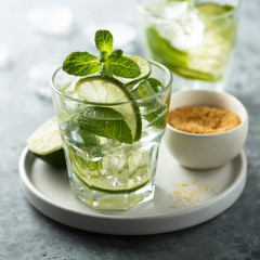 Classic refreshing Mojito cocktail with lime and mint
