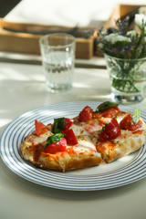 Freshly baked cheese tomato pizza