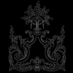 Black vintage baroque ornament, corner. Retro pattern antique style acanthus.Black vintage baroque ornament, corner. Retro pattern antique style acanthus.