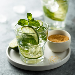 Classic refreshing Mojito cocktail with lime and mint