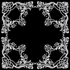 Vintage border frame engraving with retro ornament pattern in antique baroque style decorative design. Vector