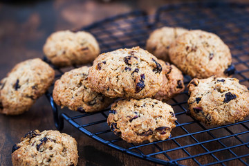 Homemade freshly baked oatmeal and fruits cookies