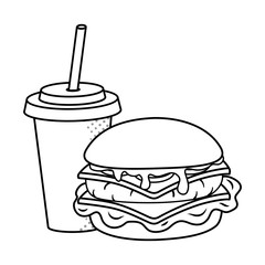 hamburger and soda black and white