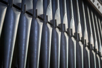 An abstract view of church organ pipes