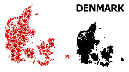 Red Starred Mosaic Map of Denmark