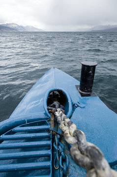 Catamaran Bow Slashing the  Sea