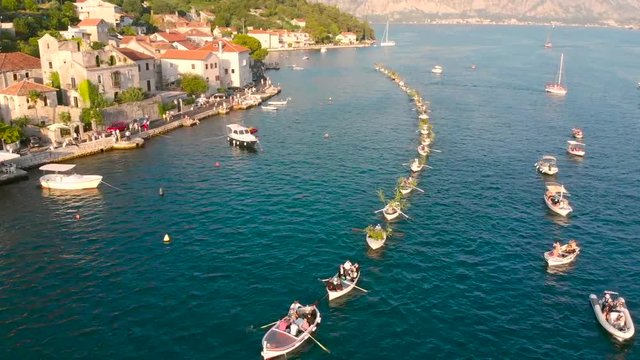 overhead view of fashinada holiday celebration in kotor perast city montenegro