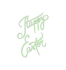 Spring green Happy Easter brush hand lettering. Holiday greeting card or postcard. Sweet hand lettered quote. Modern calligraphy. Template for invitation. Vector sign isolated on white background.