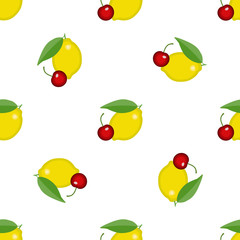 Seamless pattern texture with lemon and cherry. Vector textile, wrapping, wallpaper, background
