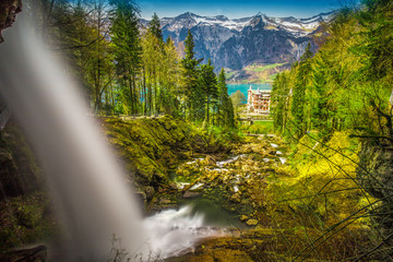 Giessbach waterfall on the Brienzersee near Interlaken, Brienz, Switzerland, Europe