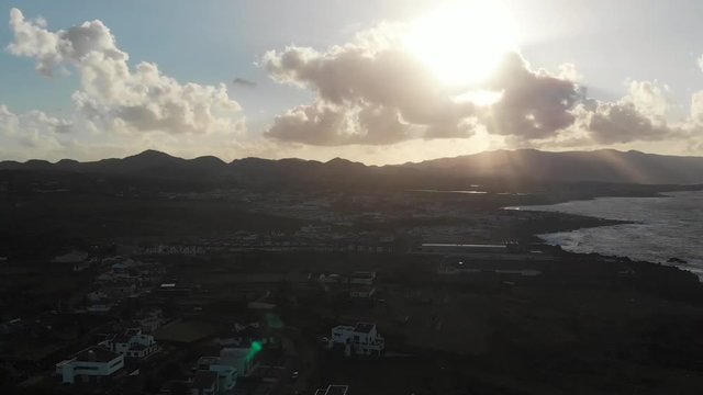 Aerial Drone sunset in the mountains Azores Portugal