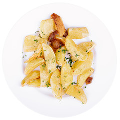 Fried potatoes on a white background