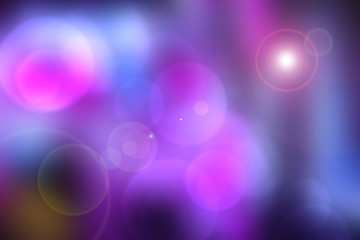 Purple abstract bokeh. Purple and blue gradient glowing background with bright blurred circles and glittering stars. Beautiful texture.