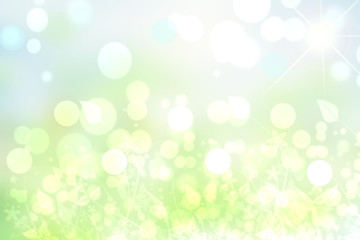 Obraz premium Abstract spring or summer flower background. Abstract delicate green flower background with beautiful flowers, sun lights and sun rays. Nice flower texture.