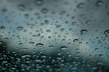 blur backgruond,Rain water on the car glass.
