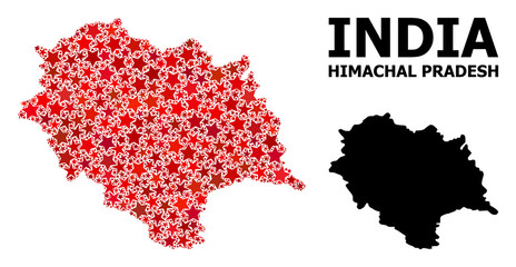 Red Starred Mosaic Map of Himachal Pradesh State