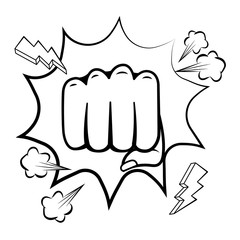 Pop art hand punch cartoon in black and white