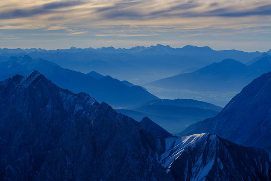 Germany, Bavaria, Alps, view from Zugspitze above the Inn Valley to Olperer