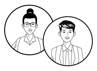 business couple avatar profile picture in round icons black and white