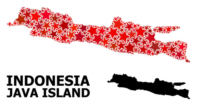 Red Starred Pattern Map of Java Island