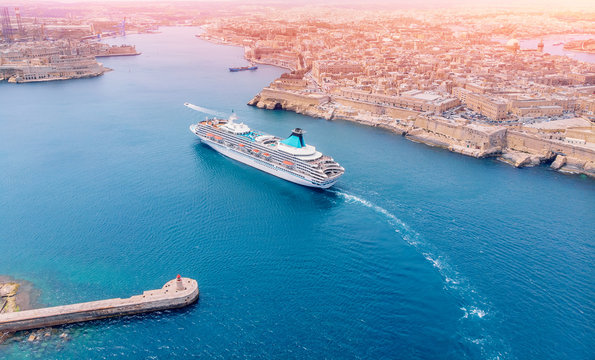 Cruise ship liner port of Valletta, Malta. Aerial view photo