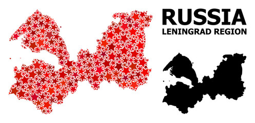 Red Starred Mosaic Map of Leningrad Region